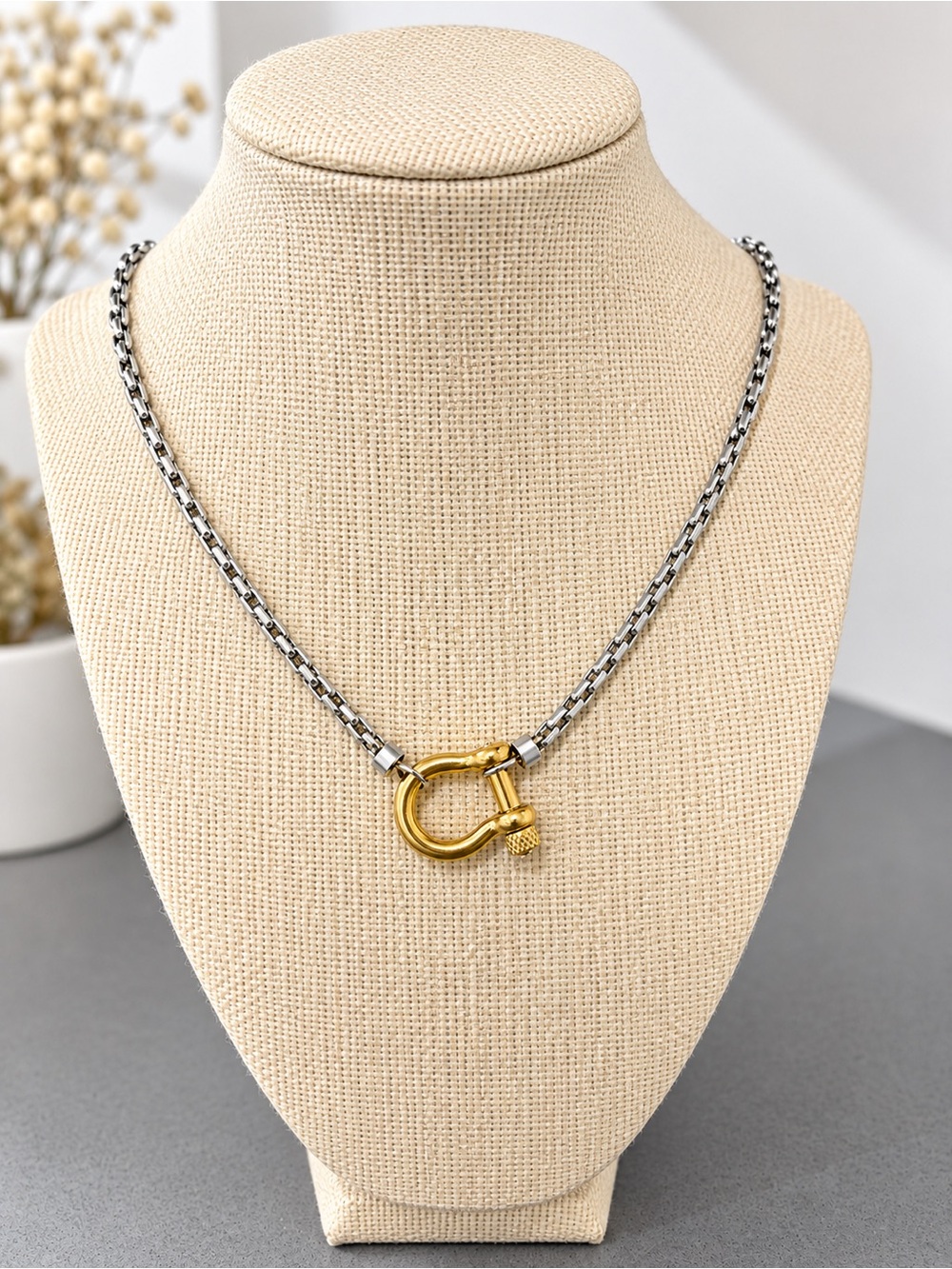 Two-Tone Silver & Gold Chain Necklace with Gold Clasp stainless steel waterproof